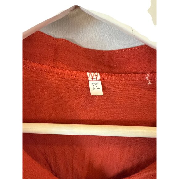 Red Cat Print Button Up Shirt Plus Size XXL Women's Casual Lightweight Blouse - Picture 5 of 10